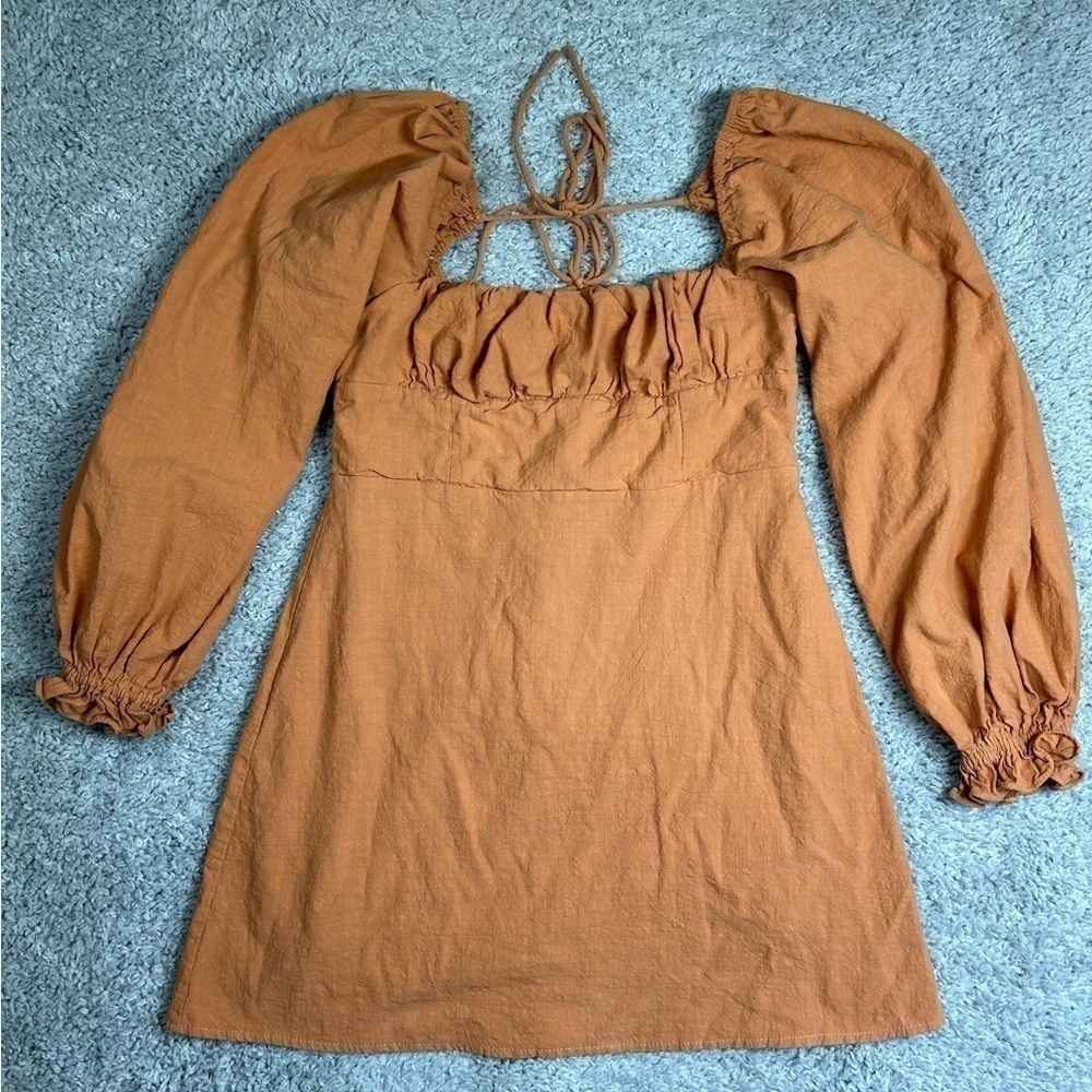 Princess Polly Dress Womens 12 Mini Statements Sleeves Sweetheart Neck Rust